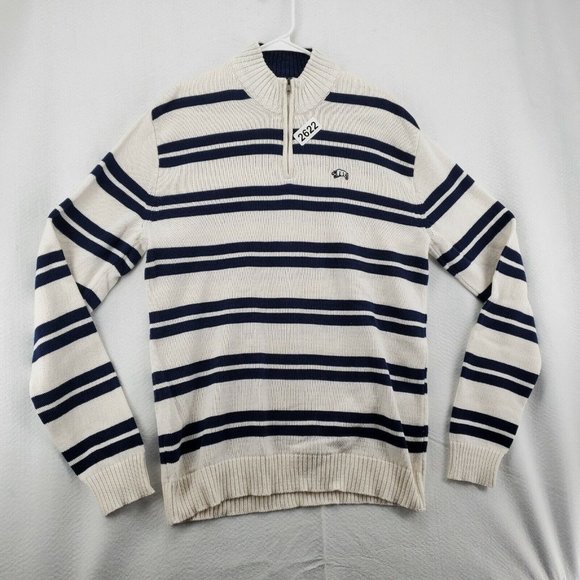 AMERICAN RAG Sweater Men's Long Sleeve Striped 1/4 Zip Pullover White Large - Picture 2 of 12